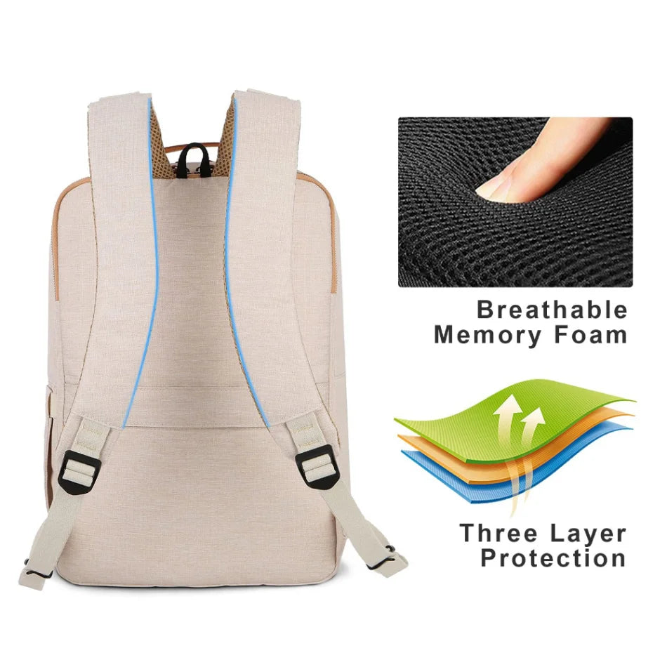 Backpack with Laptop Compartment and USB Charging Port - Nova-Beige-The Livary