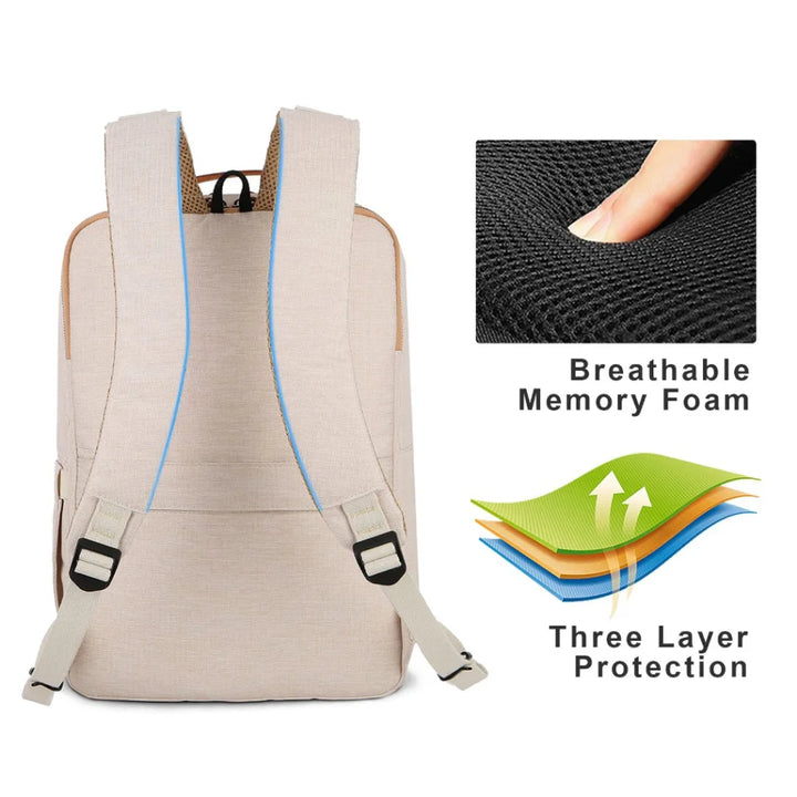 Backpack with Laptop Compartment and USB Charging Port - Nova-Beige-The Livary
