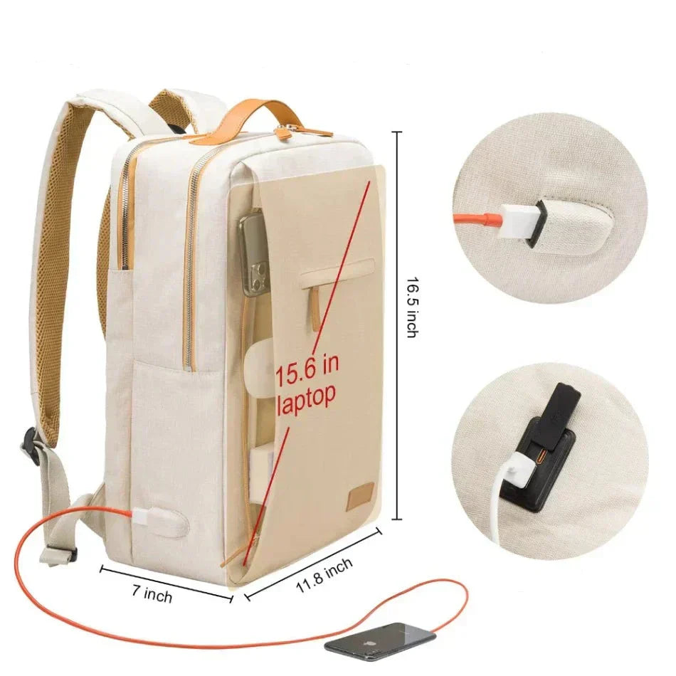 Backpack with Laptop Compartment and USB Charging Port - Nova-Beige-The Livary
