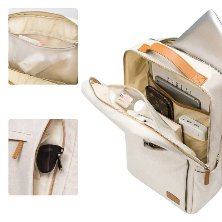 Backpack with Laptop Compartment and USB Charging Port - Nova-Beige-The Livary