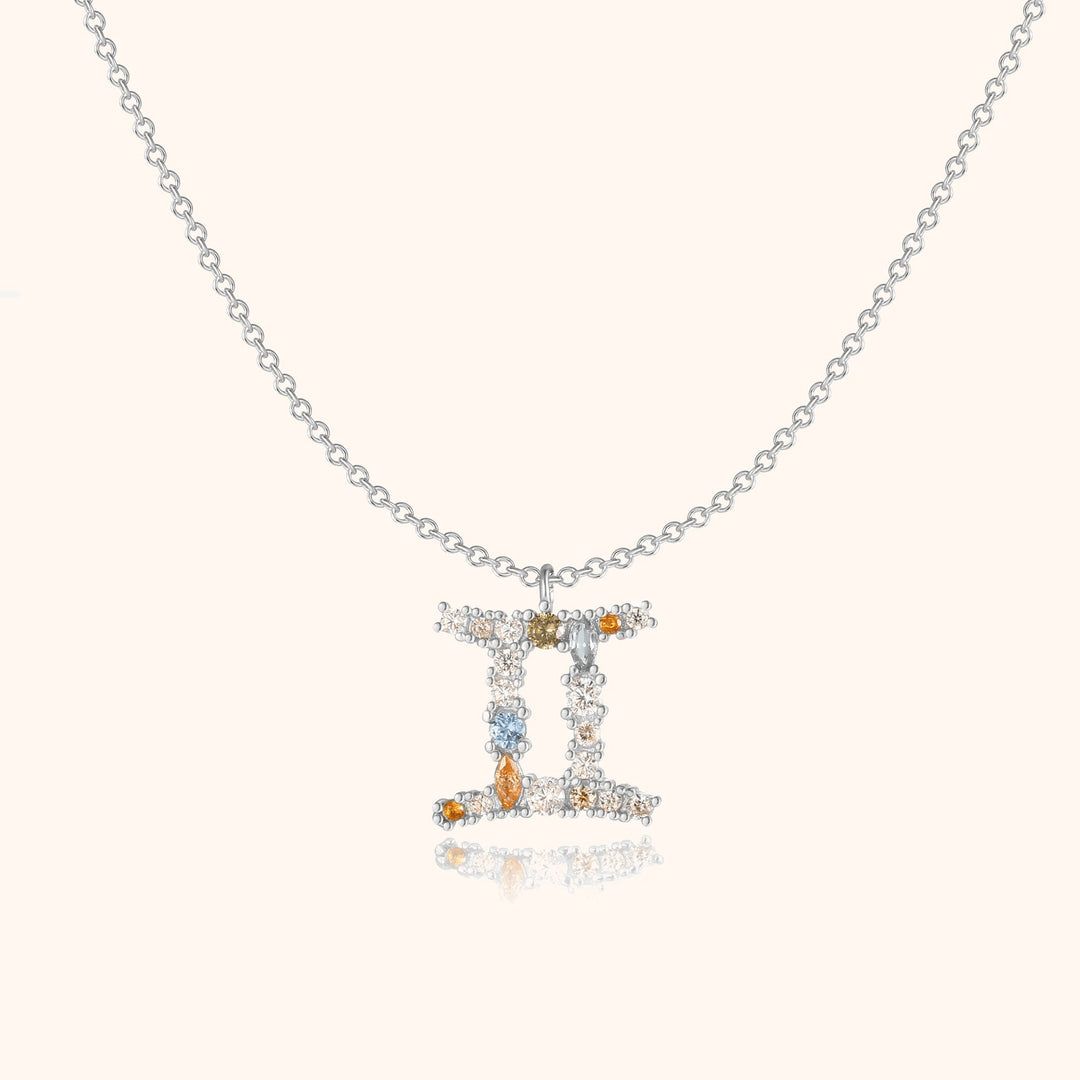 Stylish Zodiac Necklace - Celestia-Silver-Gemini-The Livary