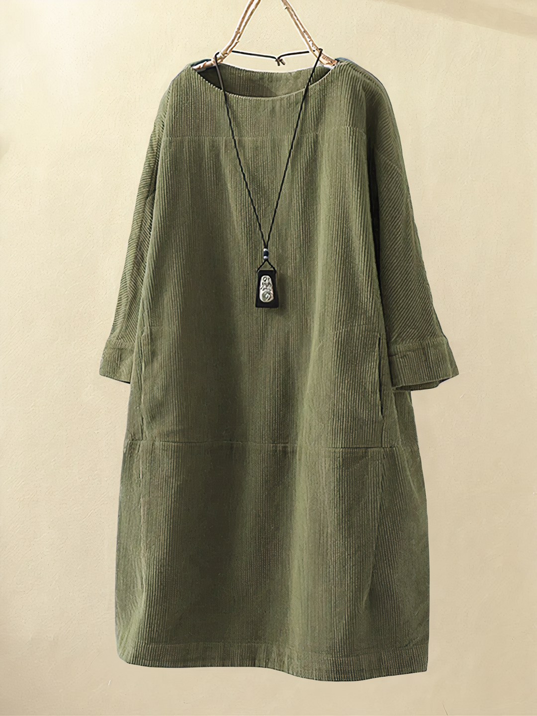 Vintage corduroy dress in A-line cut - Elise-Grass green-M-The Livary