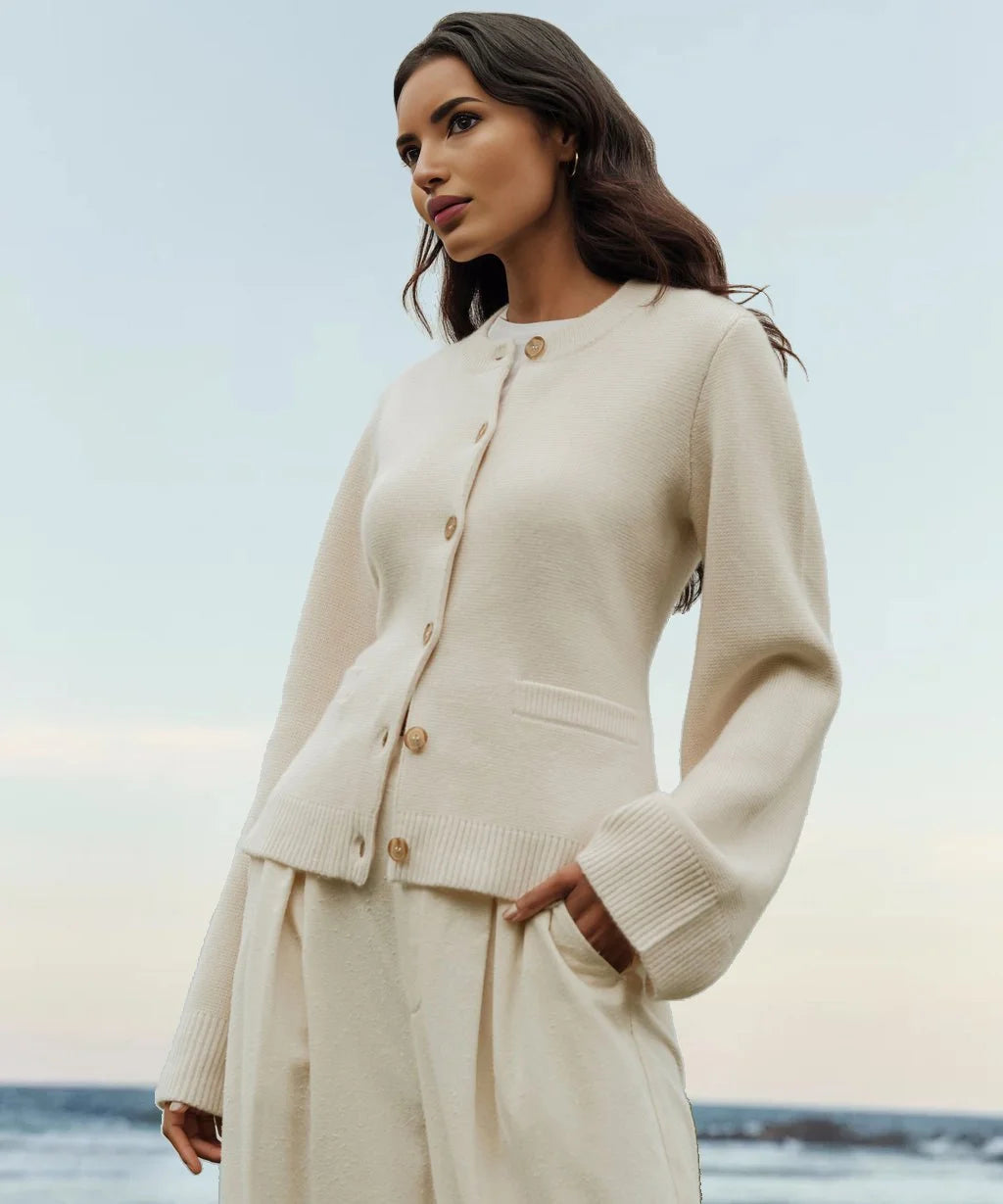 Soft Button-Up Sweater - Eveline-Beige-XS-The Livary