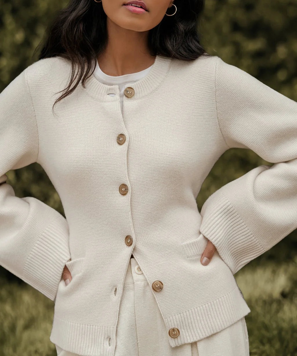 Soft Button-Up Sweater - Eveline-Beige-XS-The Livary