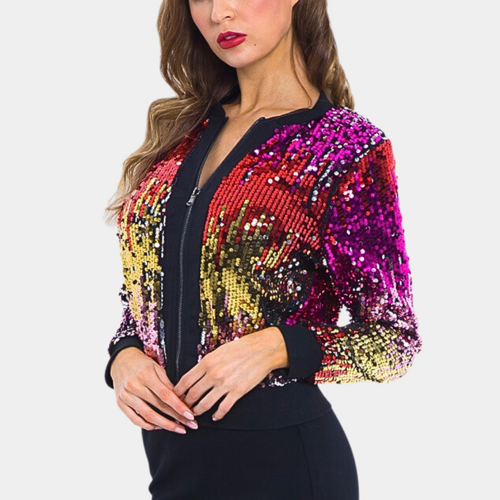 Short Ladies' Coat with Shiny Sequins - Livia-XS-The Livary