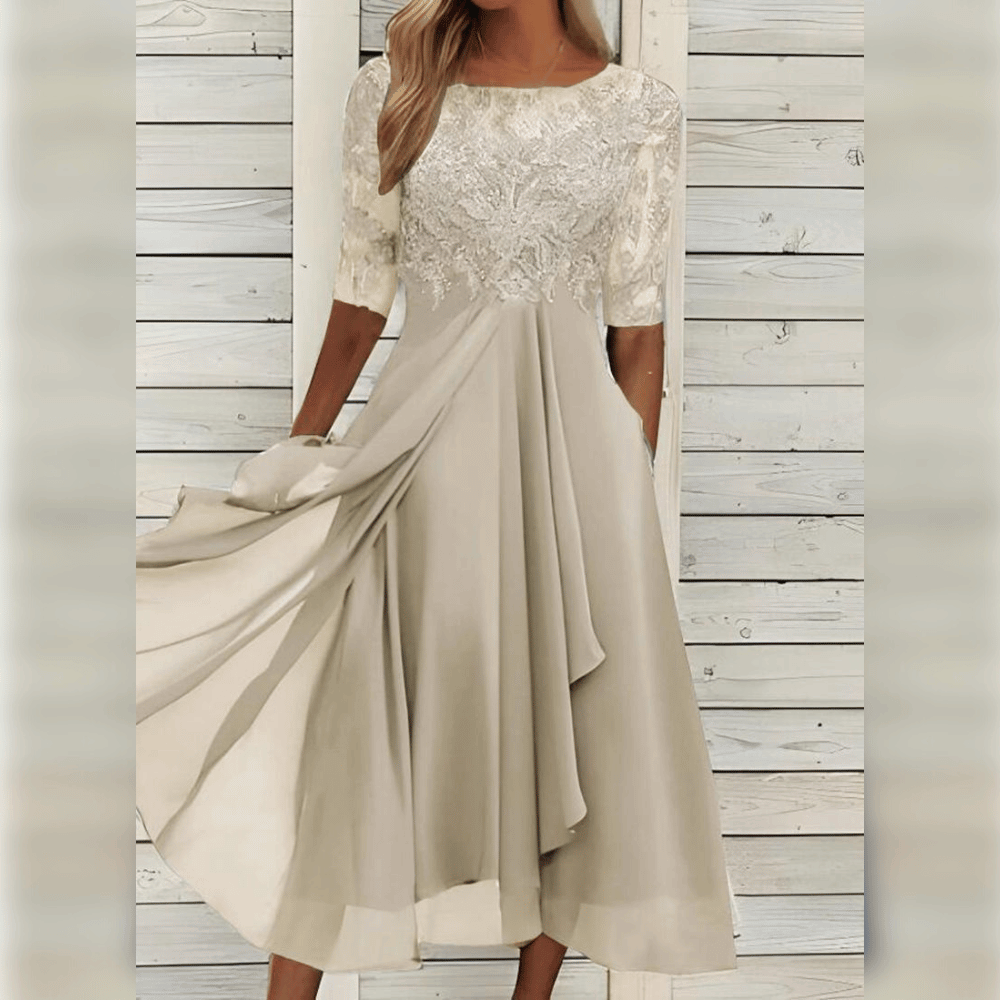 Stylish Comfortable Dress - Olivia-Beige-S-The Livary