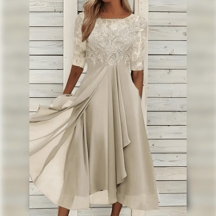 Stylish Comfortable Dress - Olivia-Beige-S-The Livary