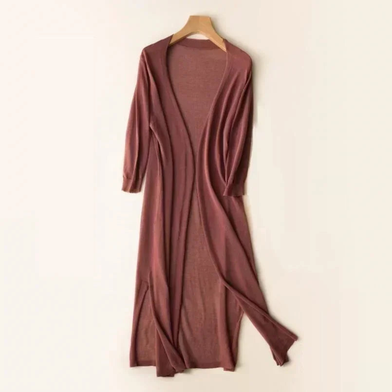 Ladies long sleeve cardigan - Elda-Mocha-S-The Livary