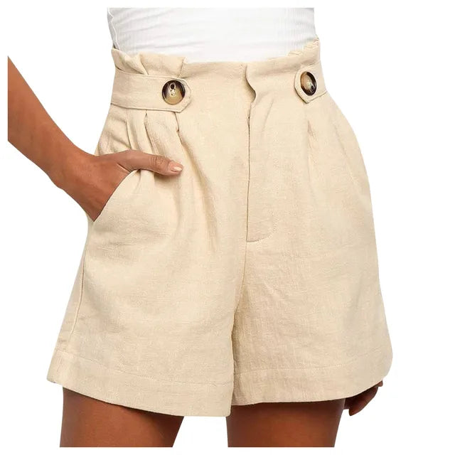 Beige women's high waist summer shorts with a wide leg – Maya-S-The Livary