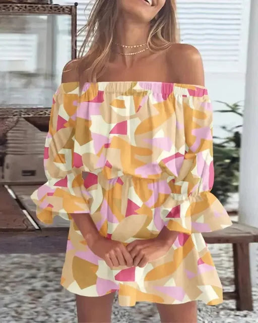 Trendy Boho mini dress with one-shoulder design and airy fit - Ysa-Yellow-S-The Livary