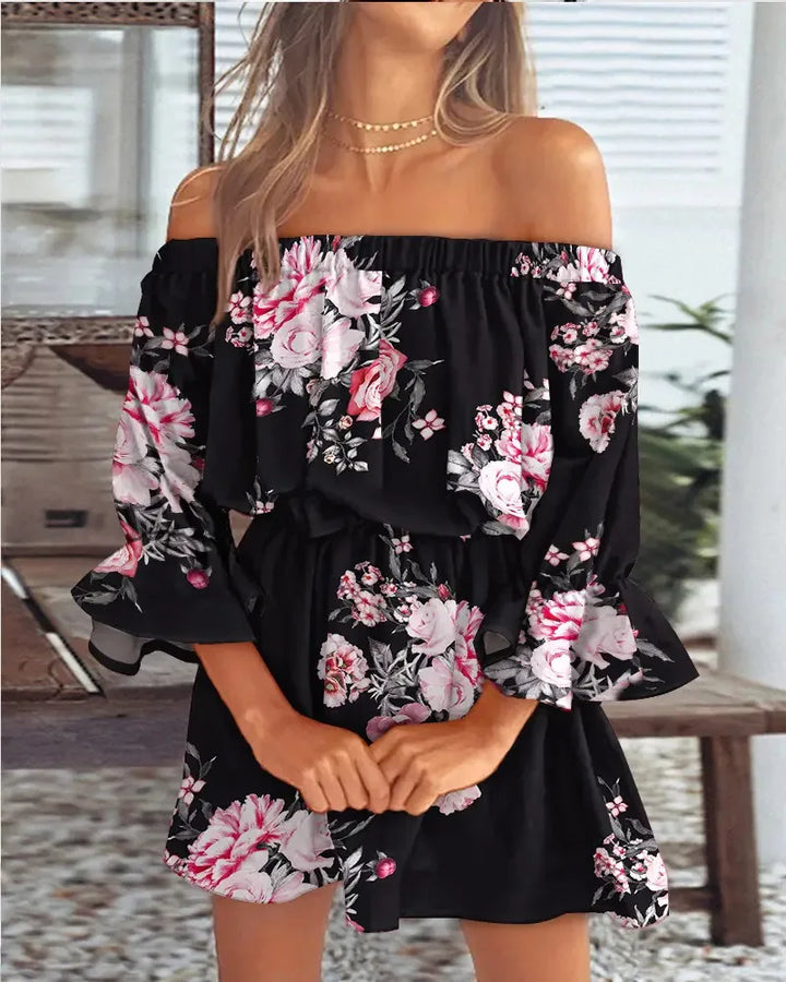 Trendy Boho mini dress with one-shoulder design and airy fit - Ysa-Black-S-The Livary