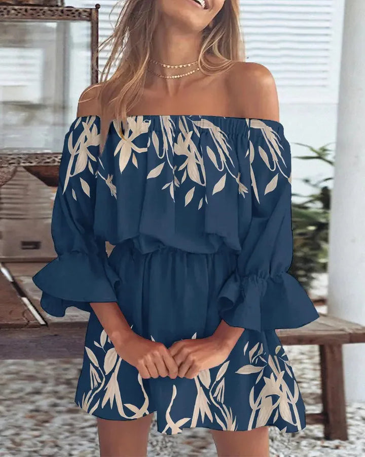 Trendy Boho mini dress with one-shoulder design and airy fit - Ysa-Blue-S-The Livary