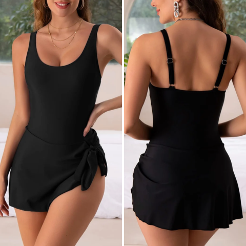 Push-up swimsuit with skirt & body-shaping effect – Nela-Black-M-The Livary
