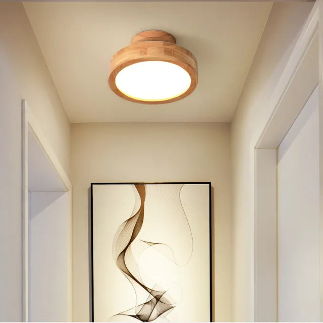 Round Wooden Scandinavian Ceiling Lamp - NordicLuxe-Type A-3 Colours Light-Diameter 20cm-The Livary