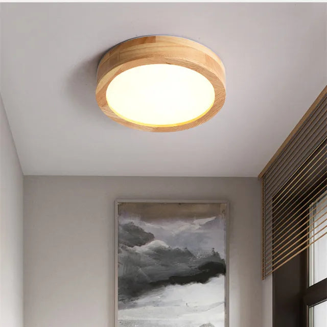 Round Wooden Scandinavian Ceiling Lamp - NordicLuxe-Type B-3 Colours Light-Diameter 20cm-The Livary