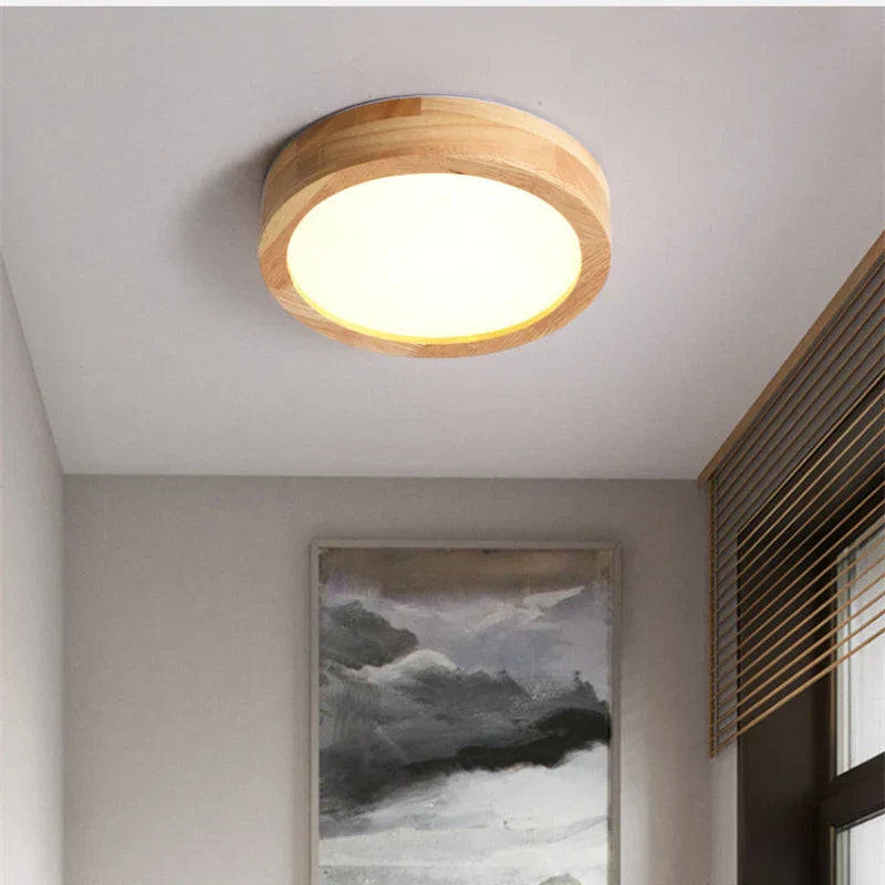 Round Wooden Scandinavian Ceiling Lamp - NordicLuxe-Type A-3 Colours Light-Diameter 20cm-The Livary