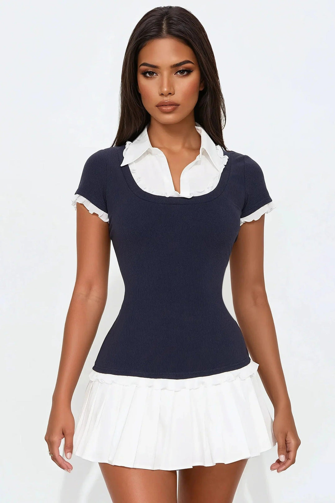 Trendy women's mini dress with ruffles & fitted silhouette – Nia-S-The Livary