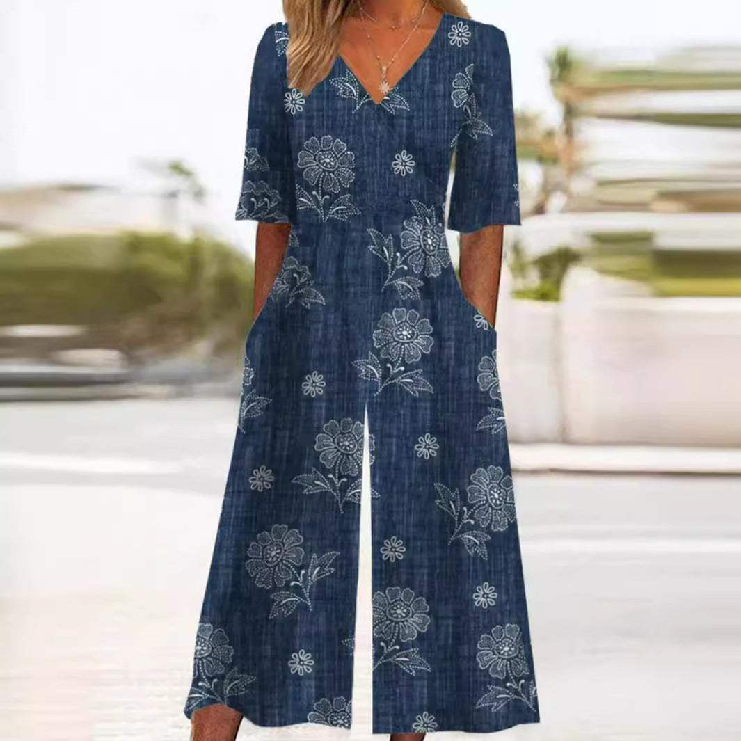 Airy & stylish women’s jumpsuit with wide leg – Elina-Navy blue-S-The Livary