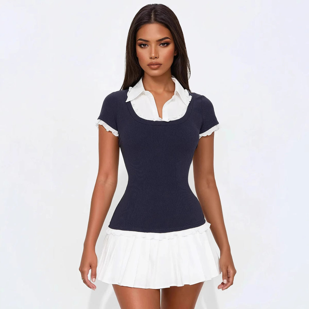 Trendy women's mini dress with ruffles & fitted silhouette – Nia-S-The Livary