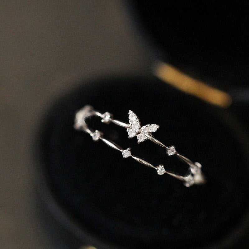 Luxury Butterfly Ring with Sparkling Zirconia - Aurielle-Silver-The Livary