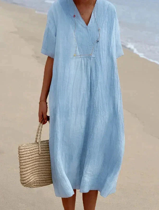Cotton Linen Summer Dress - Aria-Blue-S-The Livary
