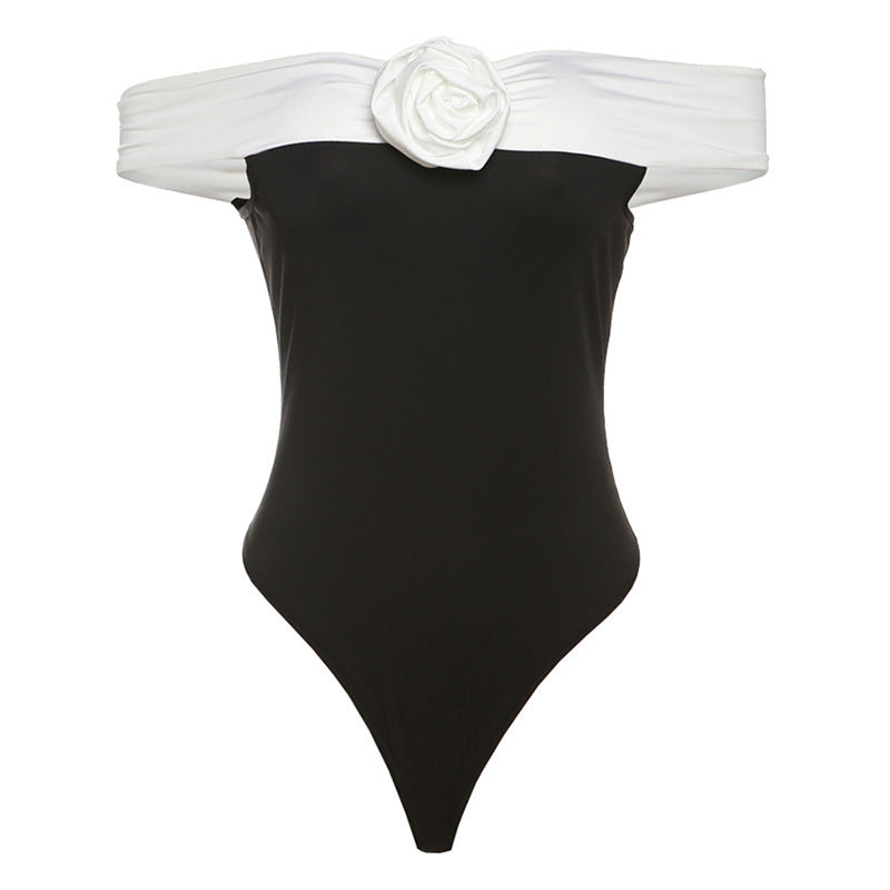 Trendy women's swimsuit with off-shoulder design & floral details – Elara-S-The Livary