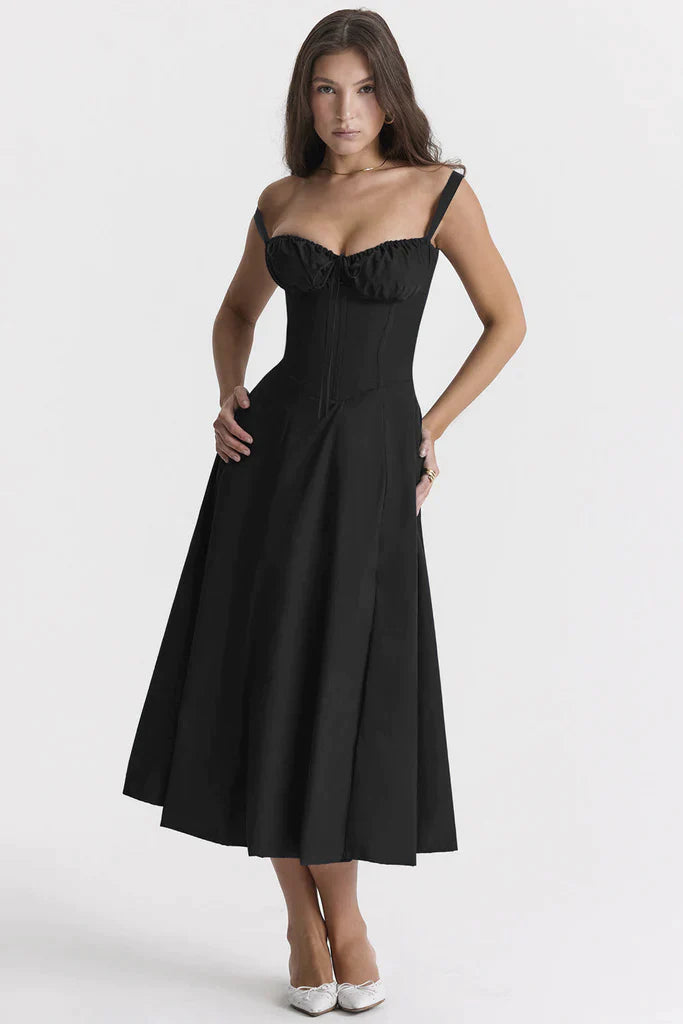 Floral Maxi Dress with Waist Definition - Fleur-Rose blossom-S-The Livary
