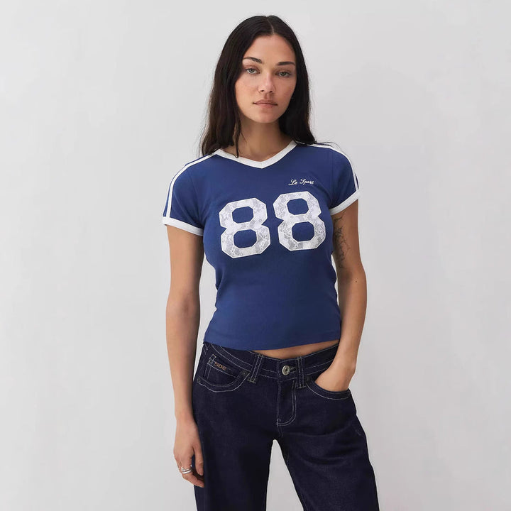 Trendy women's T-shirt with lace detail & contrast sleeves – Yelina-S-The Livary