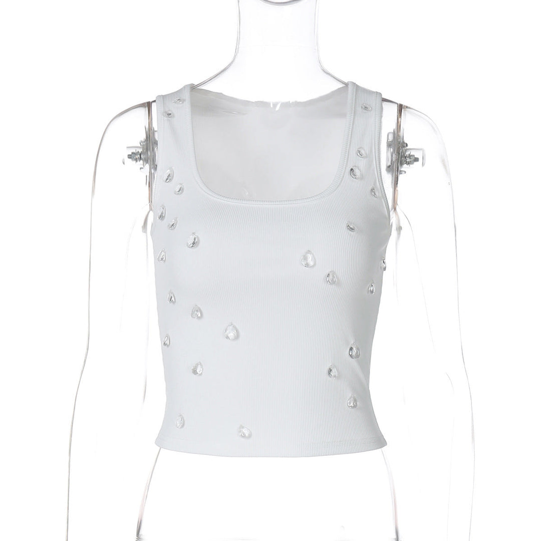 Trendy women's crop top with embellishment and figure-hugging cut – Liora-White-S-The Livary