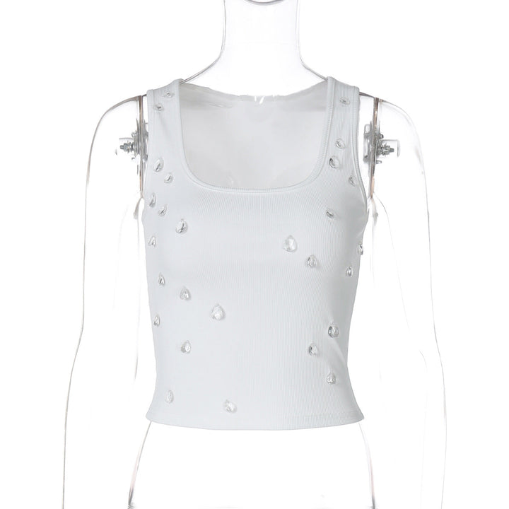 Trendy women's crop top with embellishment and figure-hugging cut – Liora-White-S-The Livary