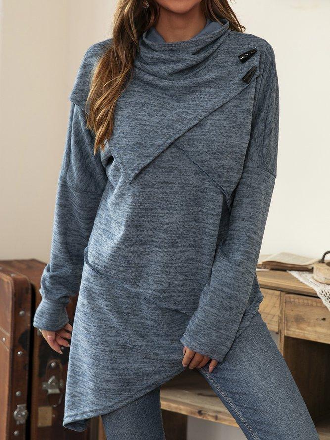 Asymmetrical Shirt with Waterfall Collar - Liora-Blue-S-The Livary