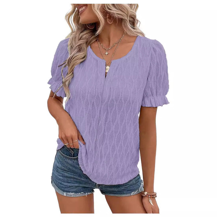 Airy & Stylish Women's Puff Sleeve Blouse with Lace Accent – Noemi-Sky blue-S-The Livary