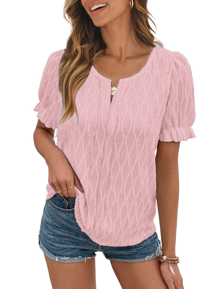 Airy & Stylish Women's Puff Sleeve Blouse with Lace Accent – Noemi-Pink-S-The Livary