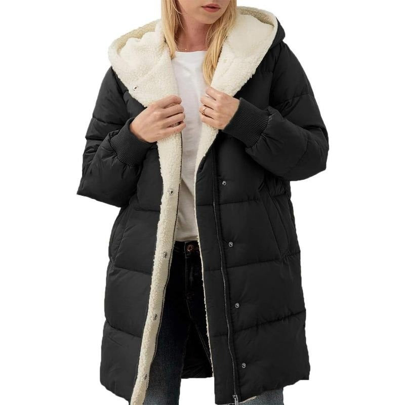 Reversible Cotton Women's Winter Coat with Hood - Nina-Black-S-The Livary