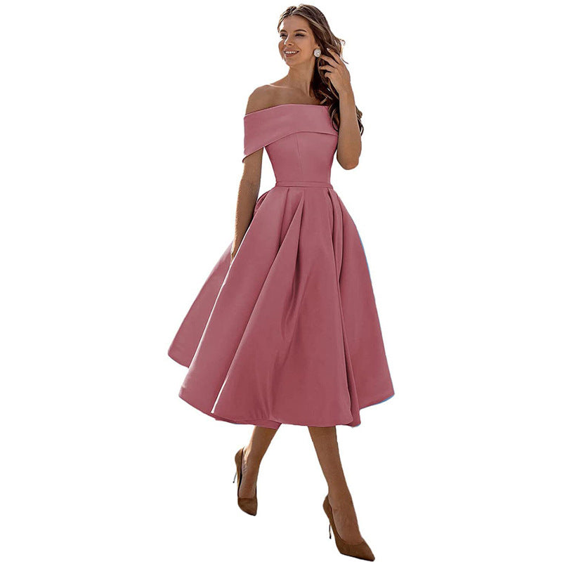 Strapless & Figure-hugging Satin Party Dress for Women – Mirella-Camel Brown-S-The Livary