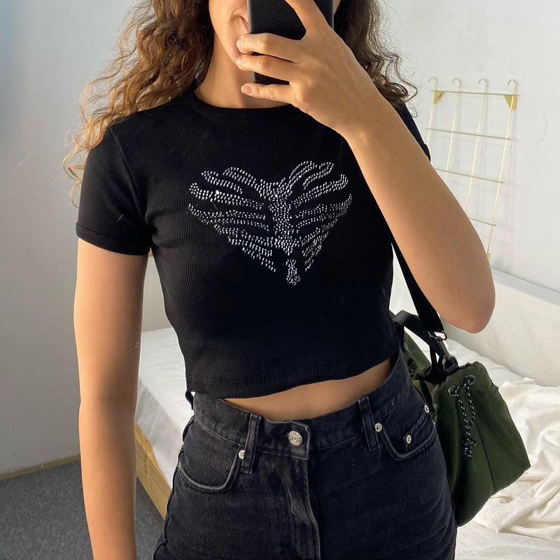 Trendy women's crop top with rhinestone skeleton pattern – Yara-S-The Livary