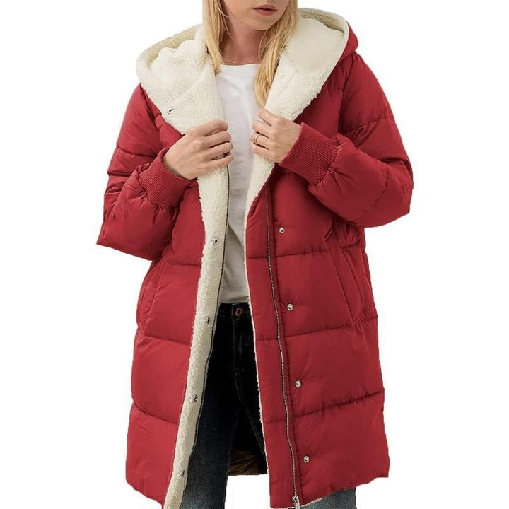 Reversible Cotton Women's Winter Coat with Hood - Nina-Red-S-The Livary