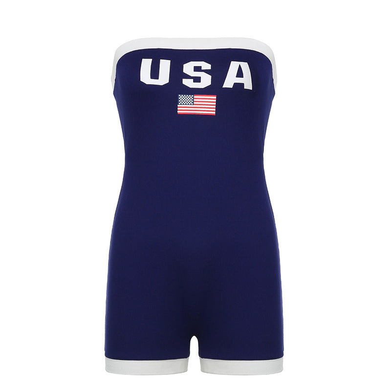 Trendy bandeau swimsuit with USA motif and contrast details – Lexie-S-The Livary