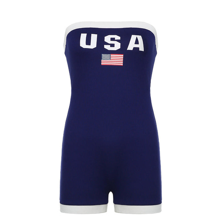 Trendy bandeau swimsuit with USA motif and contrast details – Lexie-S-The Livary