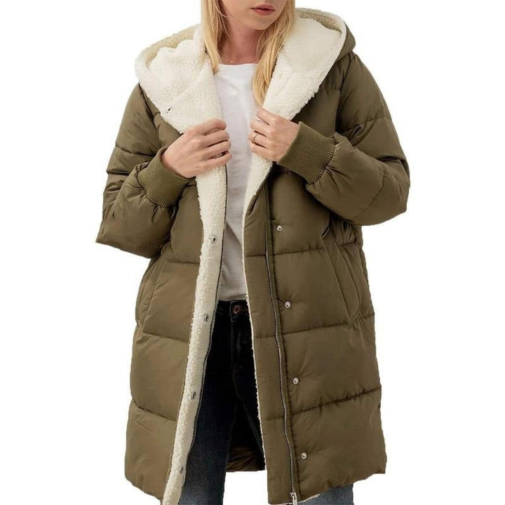 Reversible Cotton Women's Winter Coat with Hood - Nina-Olive green-S-The Livary