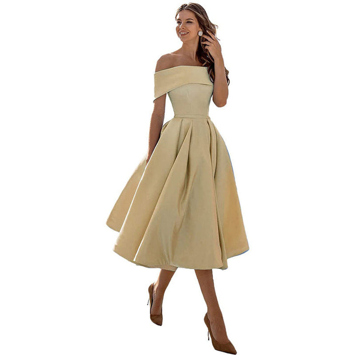 Strapless & Figure-hugging Satin Party Dress for Women – Mirella-Khaki-S-The Livary
