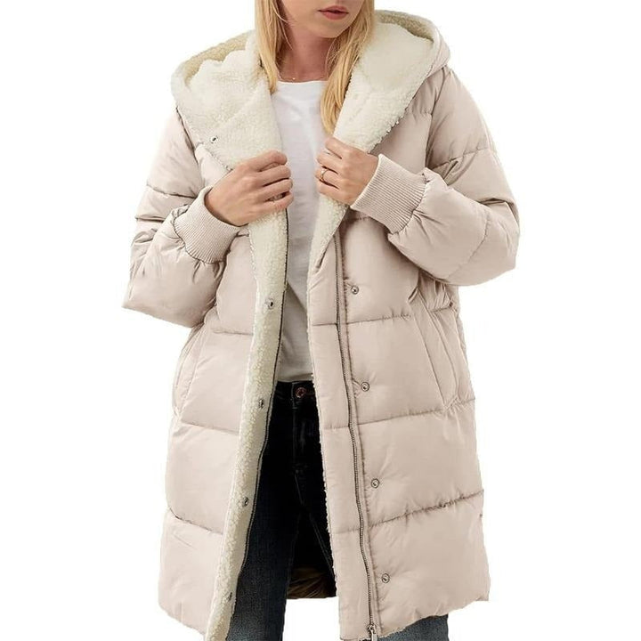 Reversible Cotton Women's Winter Coat with Hood - Nina-Apricot-S-The Livary