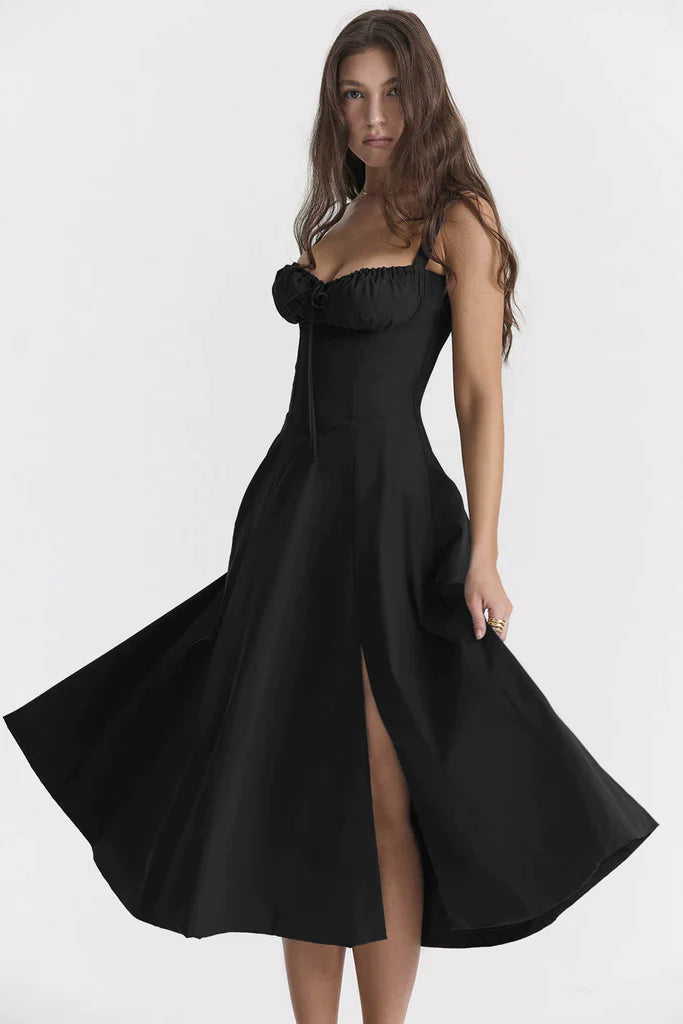 Floral Maxi Dress with Waist Definition - Fleur-Rose blossom-S-The Livary