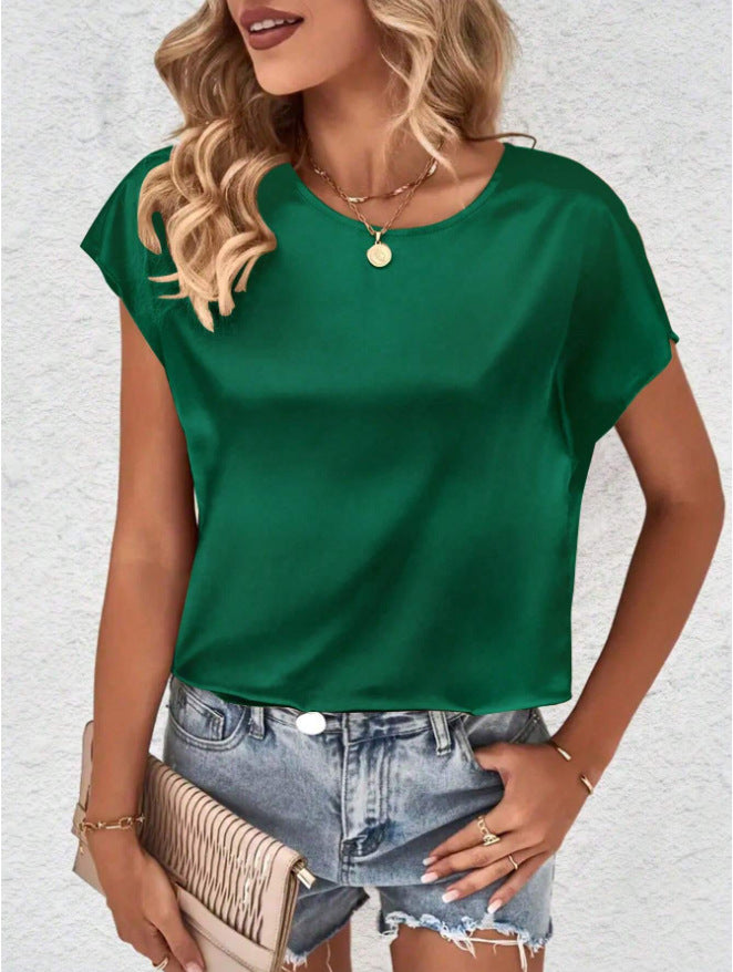 Stylish women's batwing sleeve top with a round neck – Milena-Dark green-S-The Livary