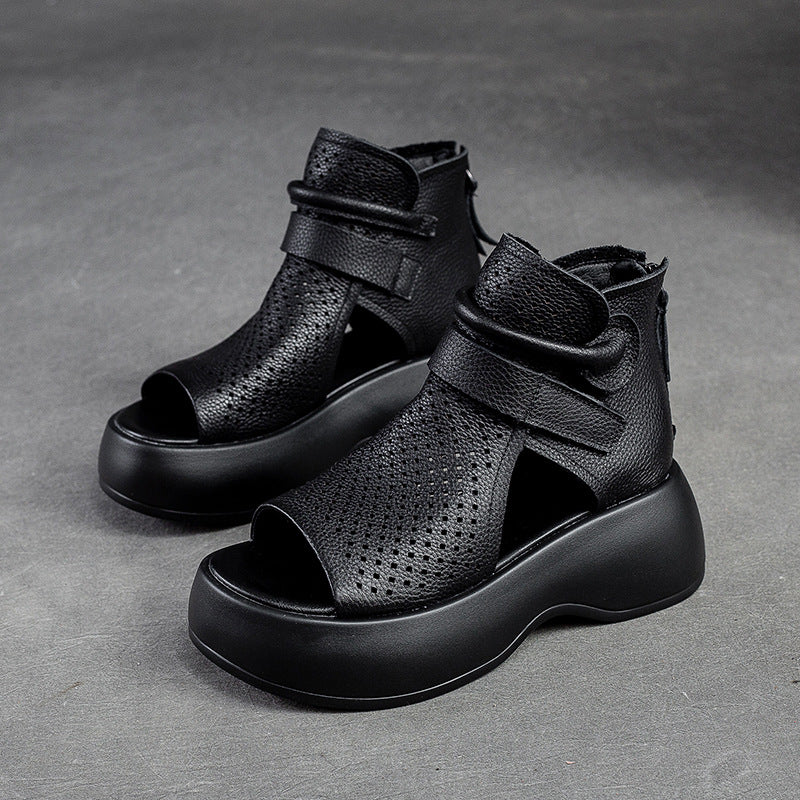 Orthopaedic leather sandals for women with shock-absorbing sole – Meike-Black-2.5-The Livary