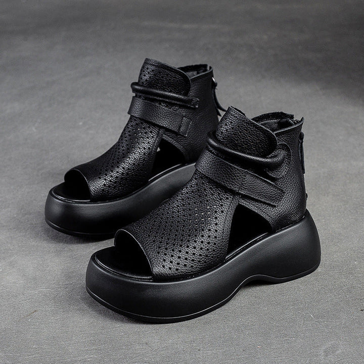 Orthopaedic leather sandals for women with shock-absorbing sole – Meike-Black-2.5-The Livary