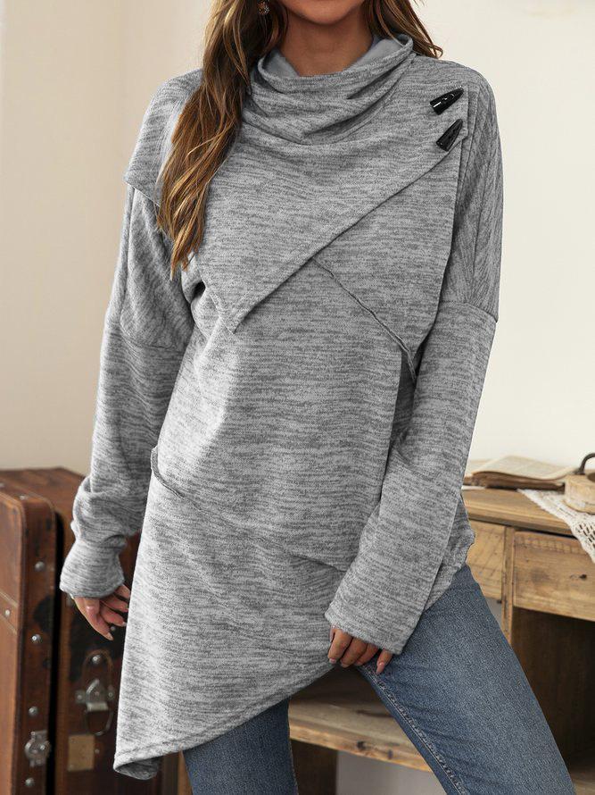 Asymmetrical Shirt with Waterfall Collar - Liora-Grey-S-The Livary