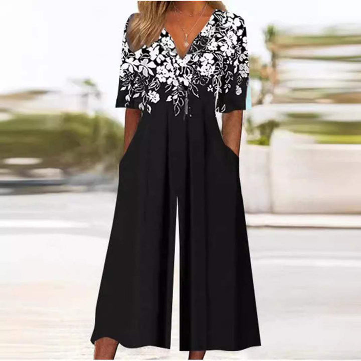 Airy & stylish women’s jumpsuit with wide leg – Elina-Navy blue-S-The Livary