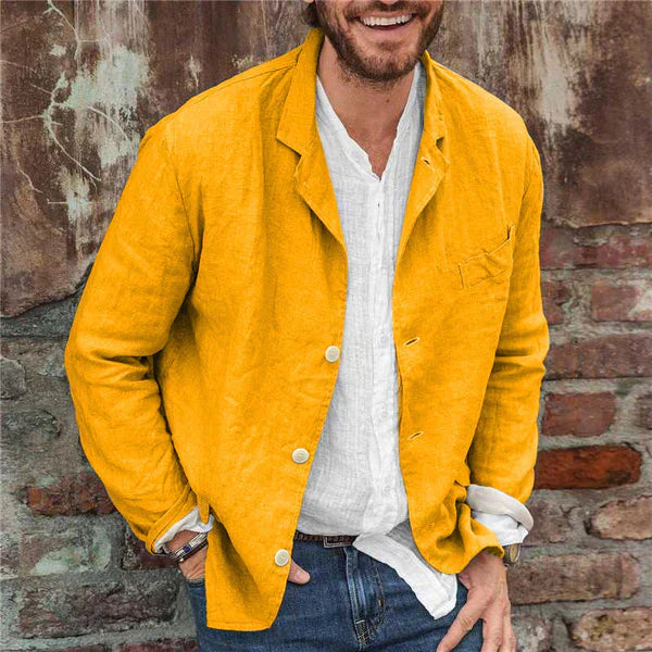 Light summer jacket made of a linen-cotton blend for men - Casper-Yellow-S-The Livary