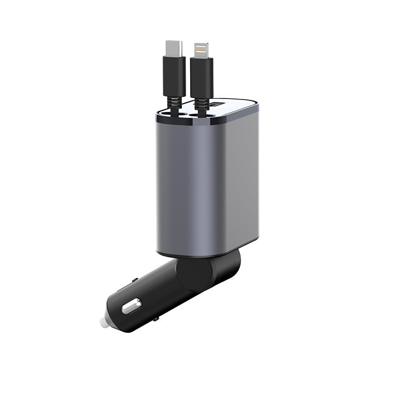 Retractable Car Fast Charger – VoltEdge-USB-C + iPhone-The Livary